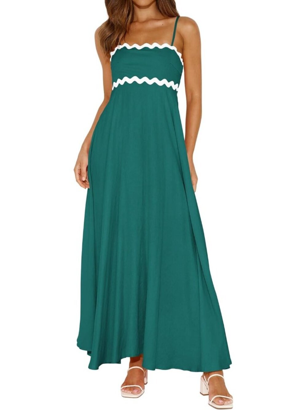 Women's Dark Cyan Spaghetti Strap Casual Sleeveless Smocked Boho Maxi Dress